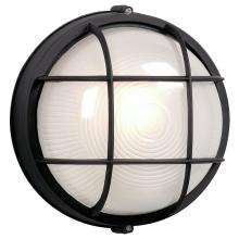  305011BK 126EB - Outdoor Cast Aluminum Marine Light with Guard - in Black finish with Frosted Glass (Wall or Ceiling